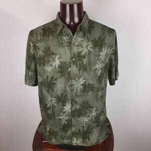 Batik Bay Shirt Mens L Button Up Palm Trees Aztec Tribal Tropical Hawaiian Print